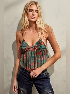 NWT Urban Outfitters Lila Tropical Mesh Babydoll Cami Top XS